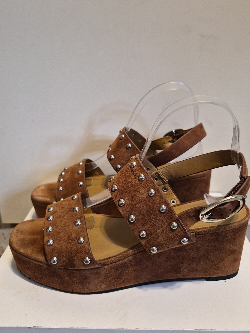 Rebecca Minkoff Brown Suede Studded Platform Wedge Sandals Sz. 8M Ret.$250